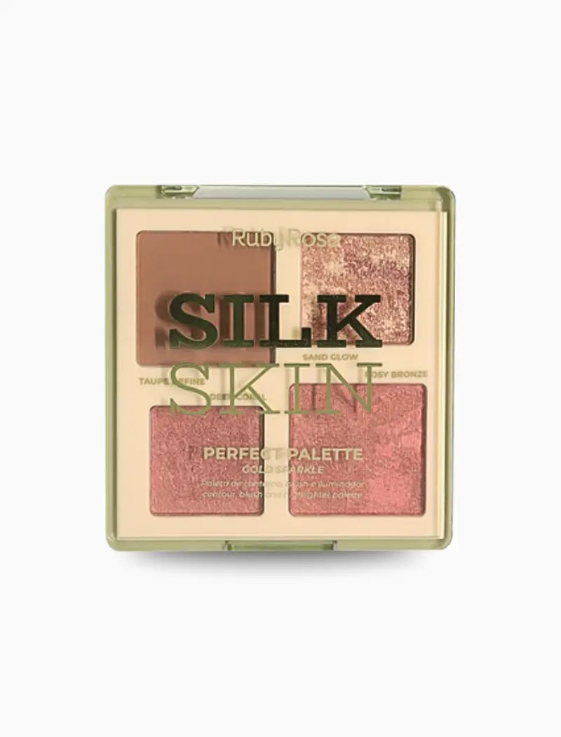 Paleta de Contorno, Blush e Iluminador Perfect Palette Silk Skin (Cor Gold Sparkle) – Ruby Rose