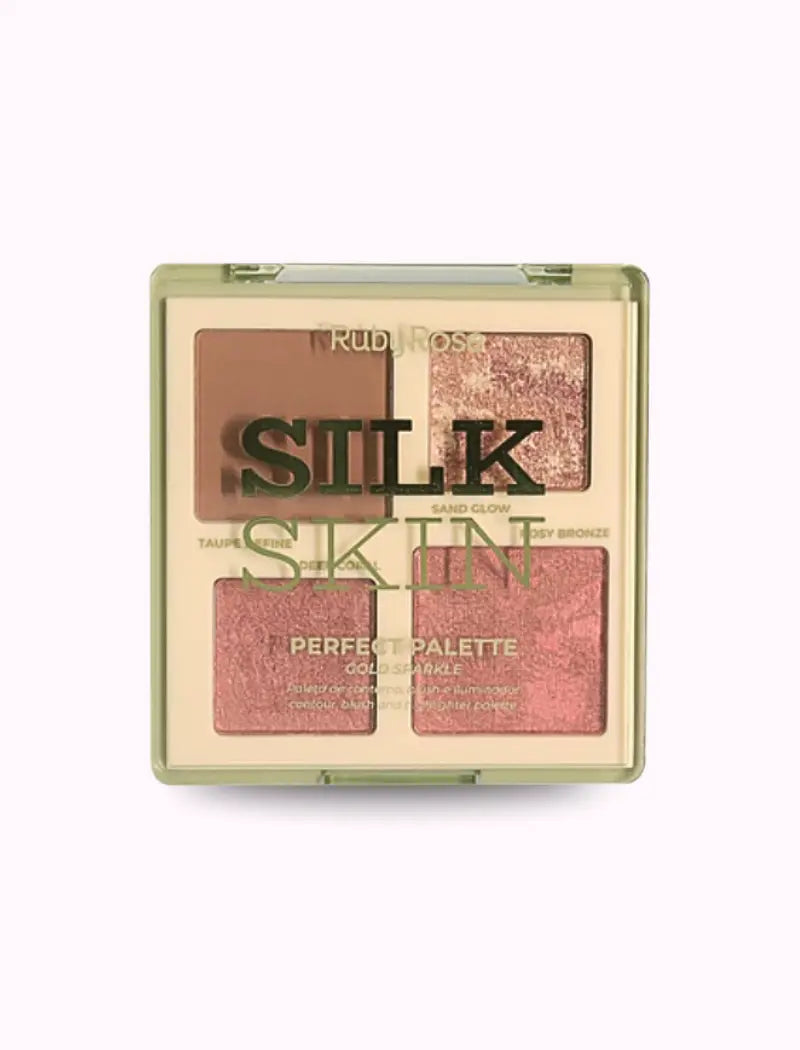 Paleta de Contorno, Blush e Iluminador Perfect Palette Silk Skin (Cor Gold Sparkle) – Ruby Rose