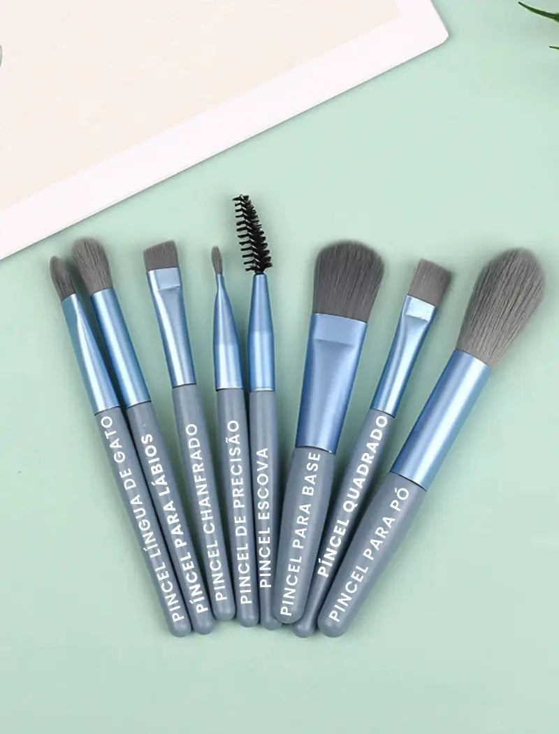 Kit 8 Mini Pincéis Para Maquiagem (Azul) - Q Bela Manuela
