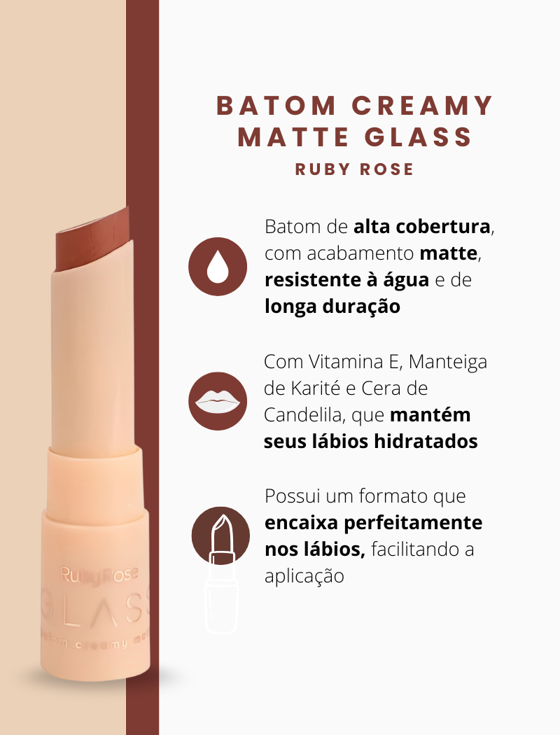 Batom Creamy Matte Glass (Cor GL03) - Ruby Rose